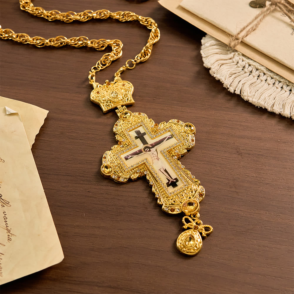 Christianartworkshop Collier pectoral orné d'un grand crucifix et d'une couronne : symbole de majesté sacrée et de rédemption - image 1