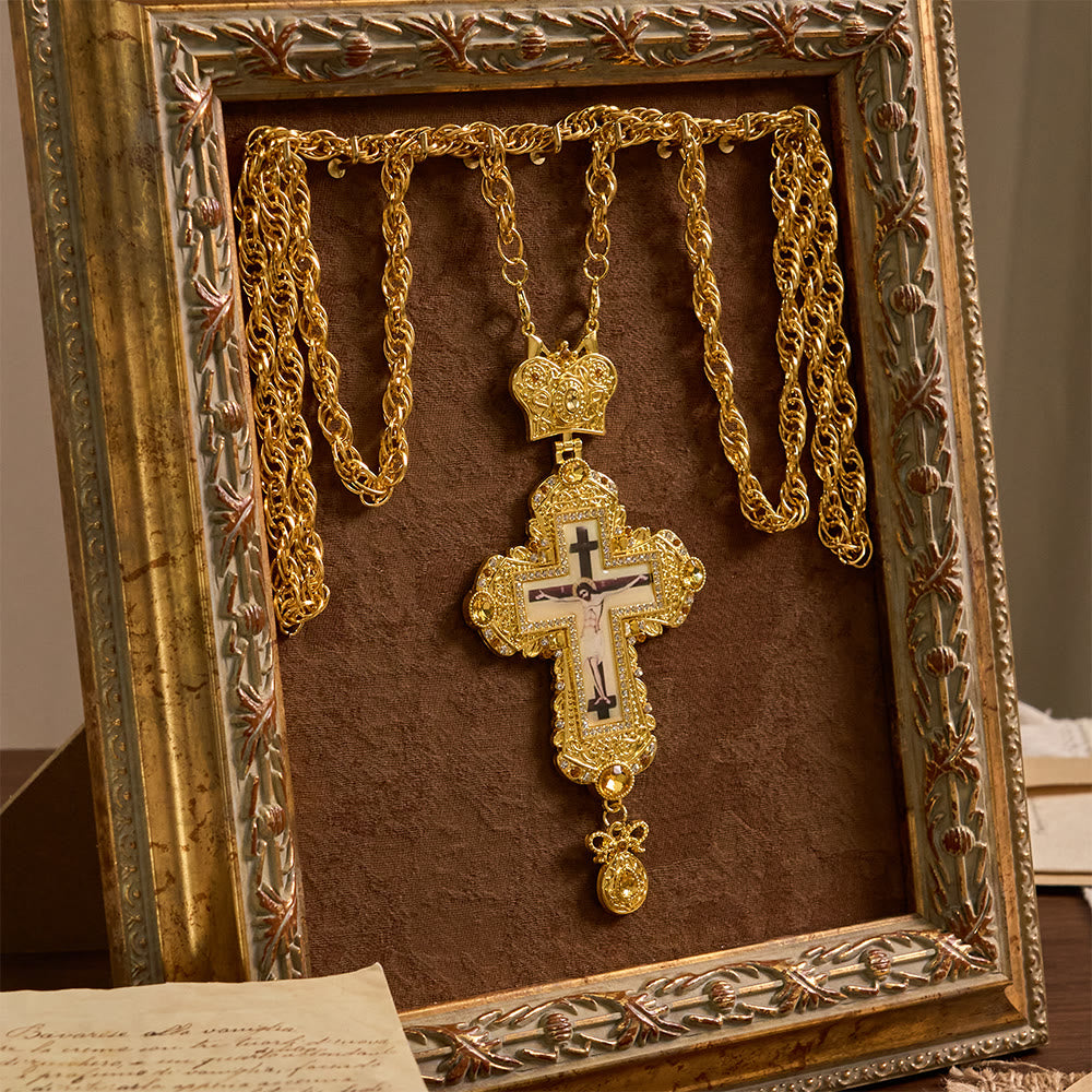Christianartworkshop Collier pectoral orné d'un grand crucifix et d'une couronne : symbole de majesté sacrée et de rédemption - image 4