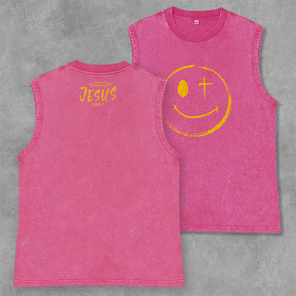 Christianartworkshop Débardeur unisexe lavé avec motif Jésus souriant - Rose - 2XL - image 28