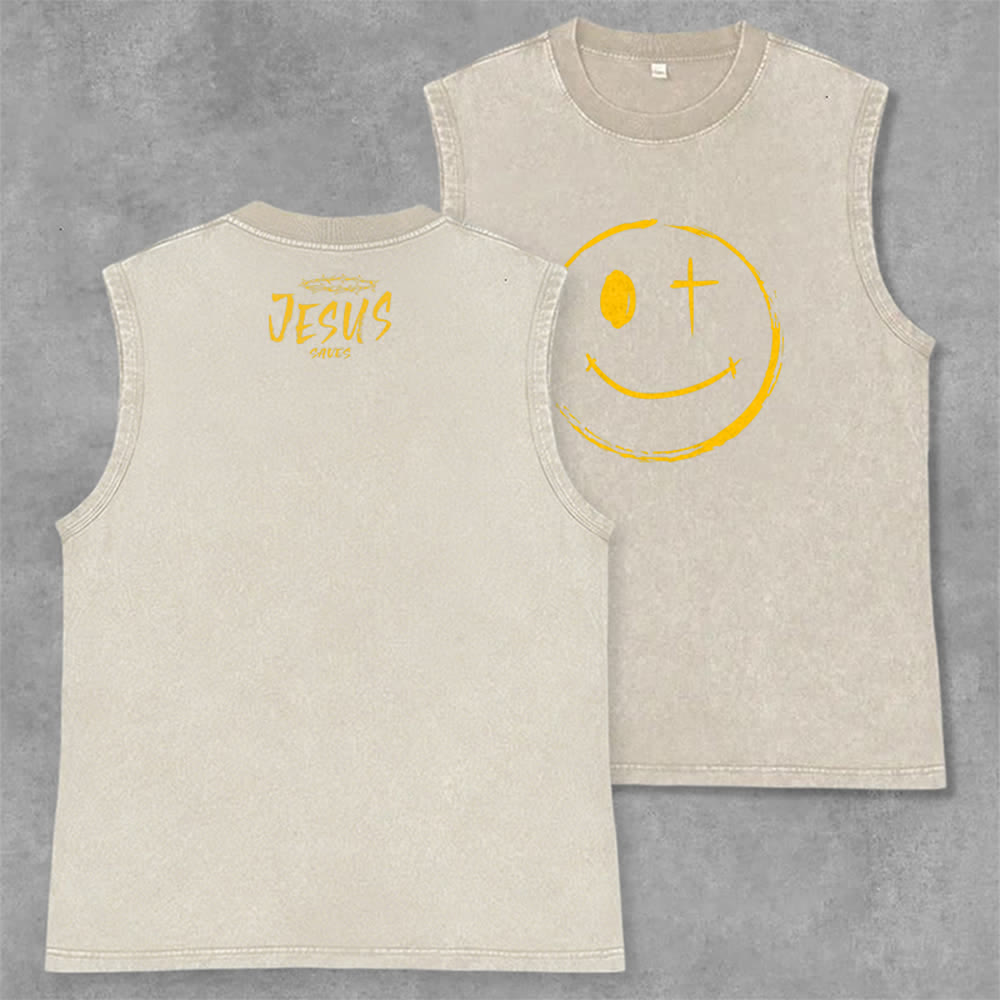 Christianartworkshop Débardeur unisexe lavé avec motif Jésus souriant - Beige - 2XL - image 21
