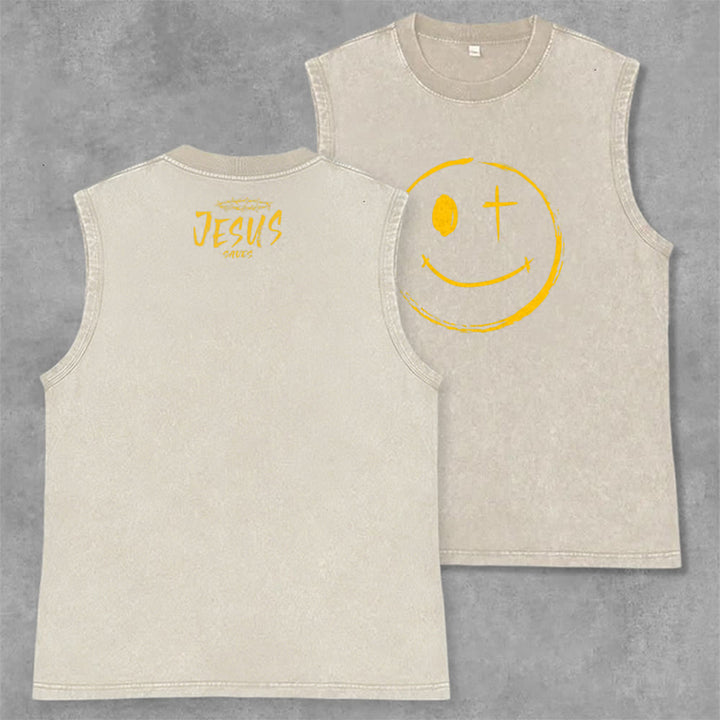 Christianartworkshop Débardeur unisexe lavé avec motif Jésus souriant - Beige - 2XL - image 21