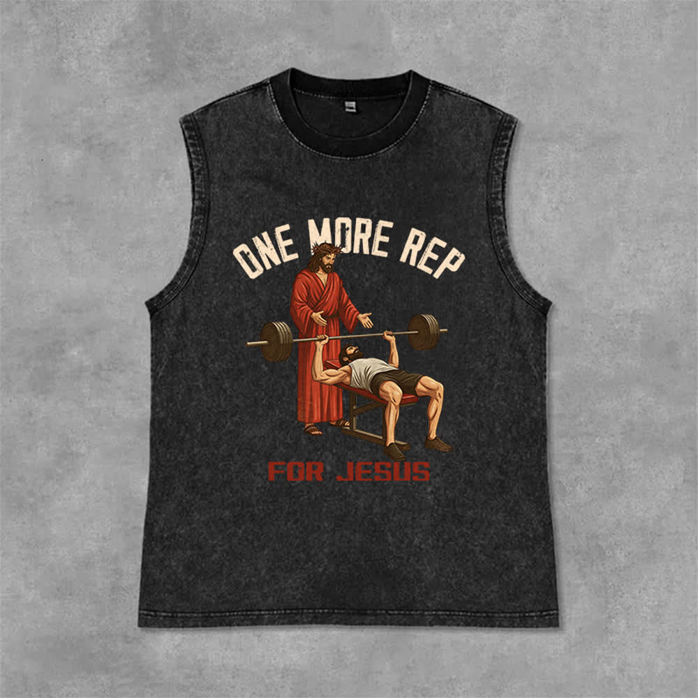 Christianartworkshop Débardeur unisexe délavé « One More Rep For Jesus » - Noir - 2XL - image 0