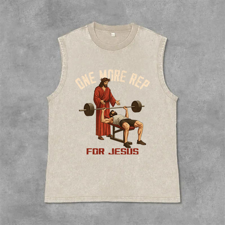 Christianartworkshop Débardeur unisexe délavé « One More Rep For Jesus » - Beige - 2XL - image 6