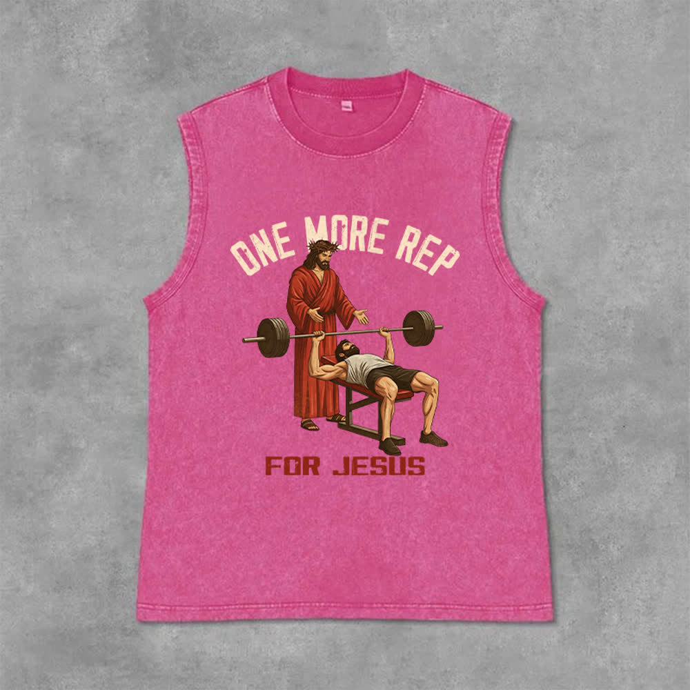 Christianartworkshop Débardeur unisexe délavé « One More Rep For Jesus » - Rose - 2XL - image 9