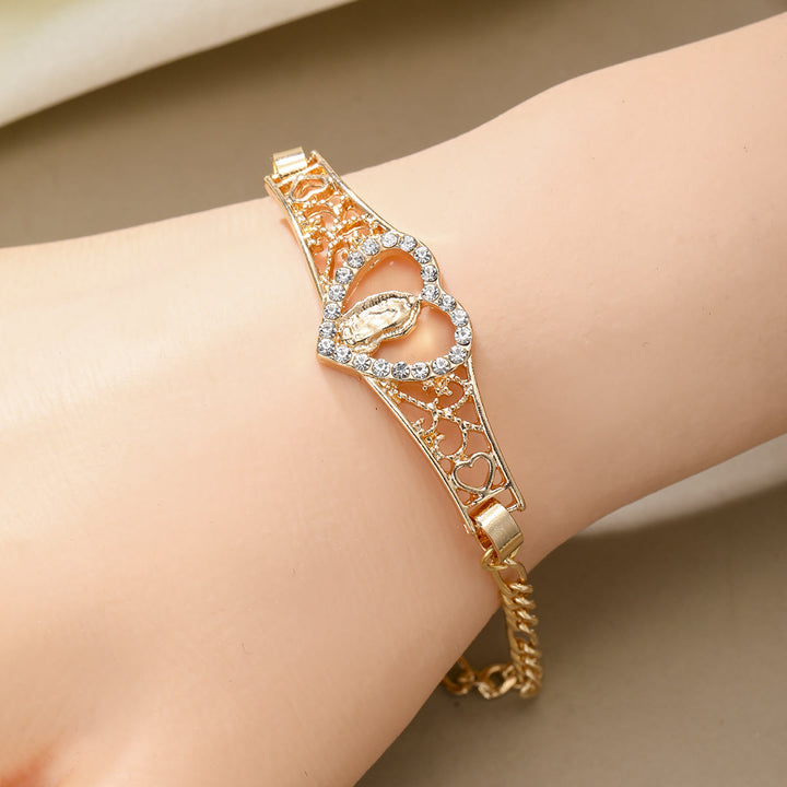 Christianartworkshop Bracelet Notre-Dame en filigrane d'or avec halo de zircon : symbole de dévotion mariale et de grâce divine - image 1