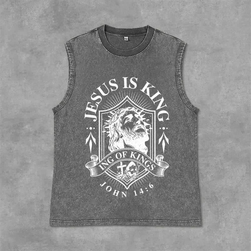 Christianartworkshop Débardeur unisexe lavé « Jésus est roi, roi des rois » - Gris - 2XL - image 6