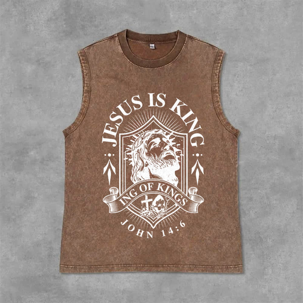 Christianartworkshop Débardeur unisexe lavé « Jésus est roi, roi des rois » - Brun - 2XL - image 12