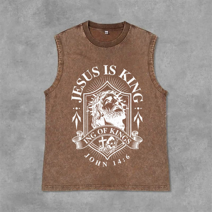 Christianartworkshop Débardeur unisexe lavé « Jésus est roi, roi des rois » - Brun - 2XL - image 12