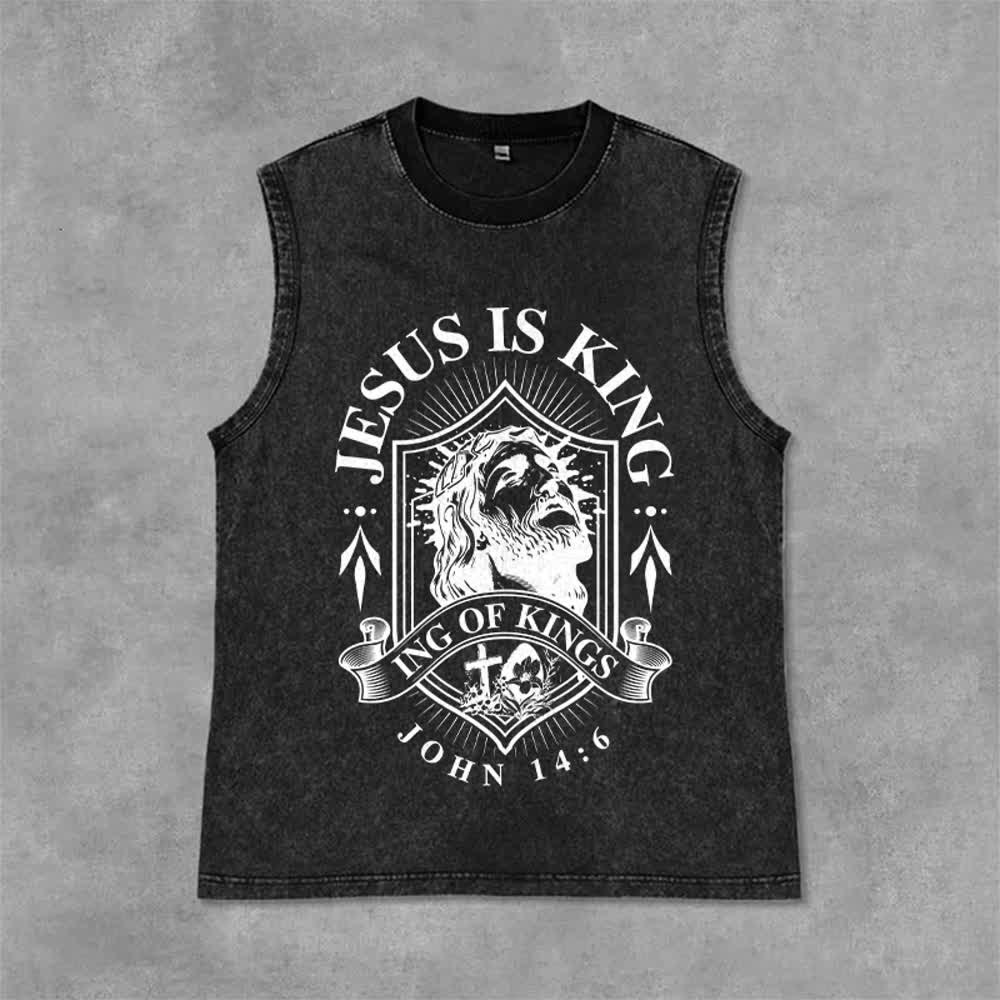 Christianartworkshop Débardeur unisexe lavé « Jésus est roi, roi des rois » - Noir - 2XL - image 3
