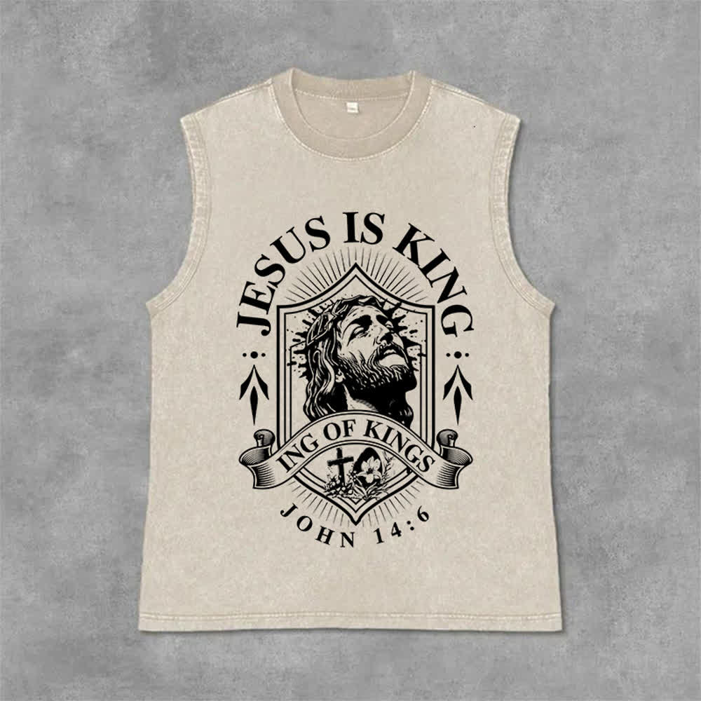 Christianartworkshop Débardeur unisexe lavé « Jésus est roi, roi des rois » - Beige - 2XL - image 0