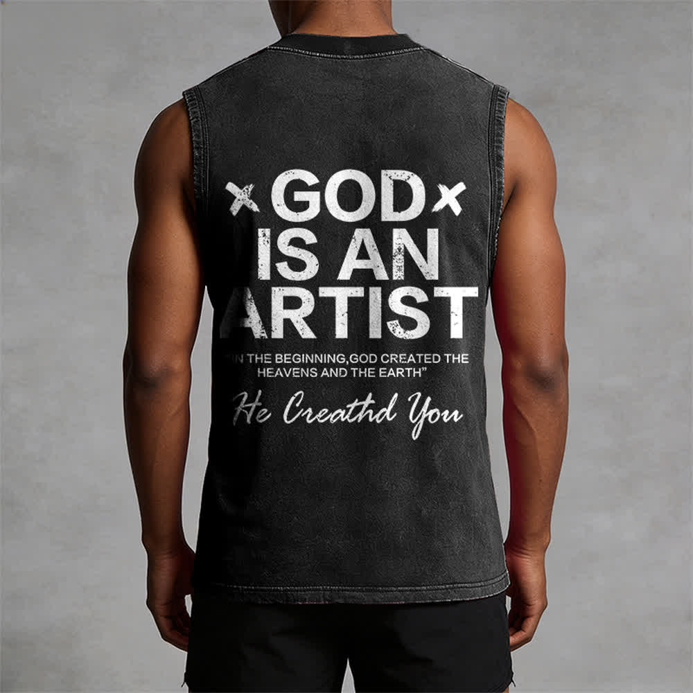 Christianartworkshop Débardeur unisexe délavé « Dieu est un artiste » - image 4