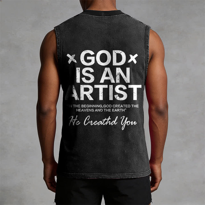Christianartworkshop Débardeur unisexe délavé « Dieu est un artiste » - image 4