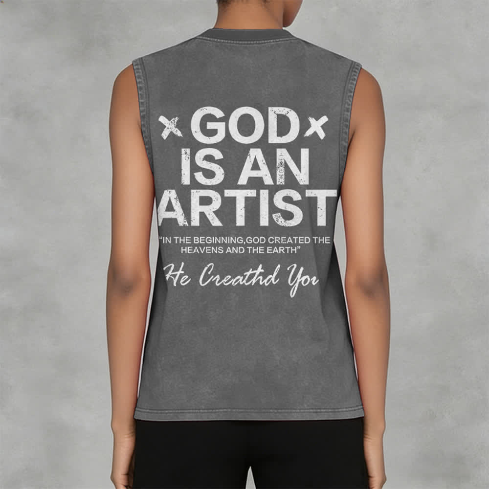 Christianartworkshop Débardeur unisexe délavé « Dieu est un artiste » - image 8
