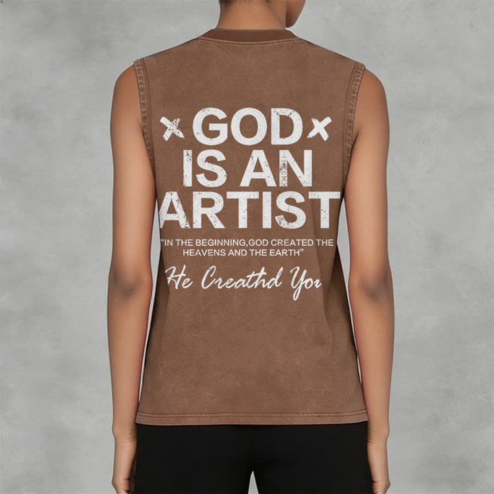 Christianartworkshop Débardeur unisexe délavé « Dieu est un artiste » - image 2