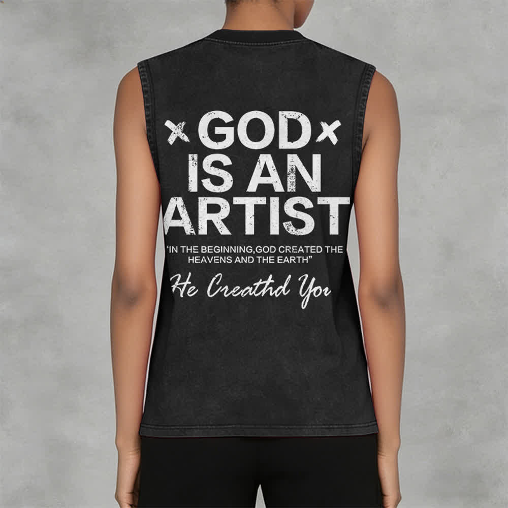 Christianartworkshop Débardeur unisexe délavé « Dieu est un artiste » - image 5