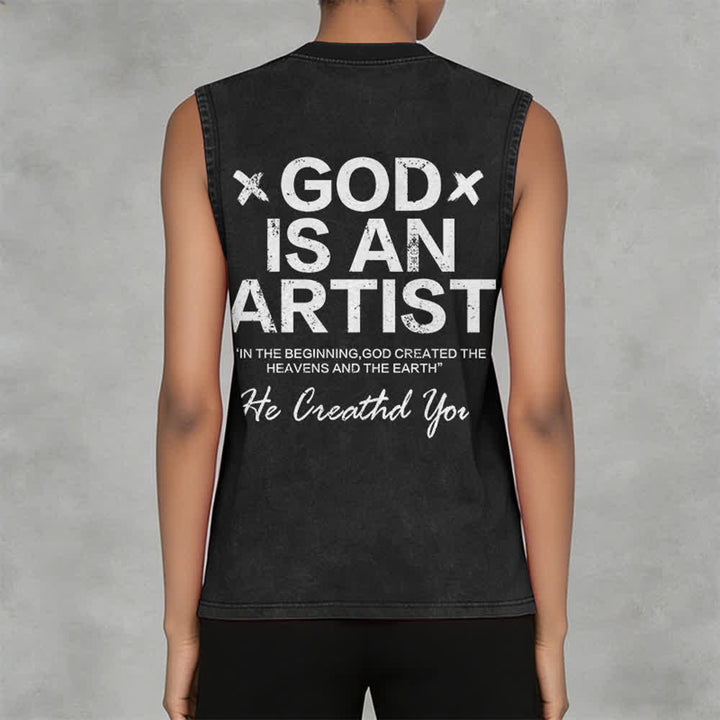 Christianartworkshop Débardeur unisexe délavé « Dieu est un artiste » - image 5