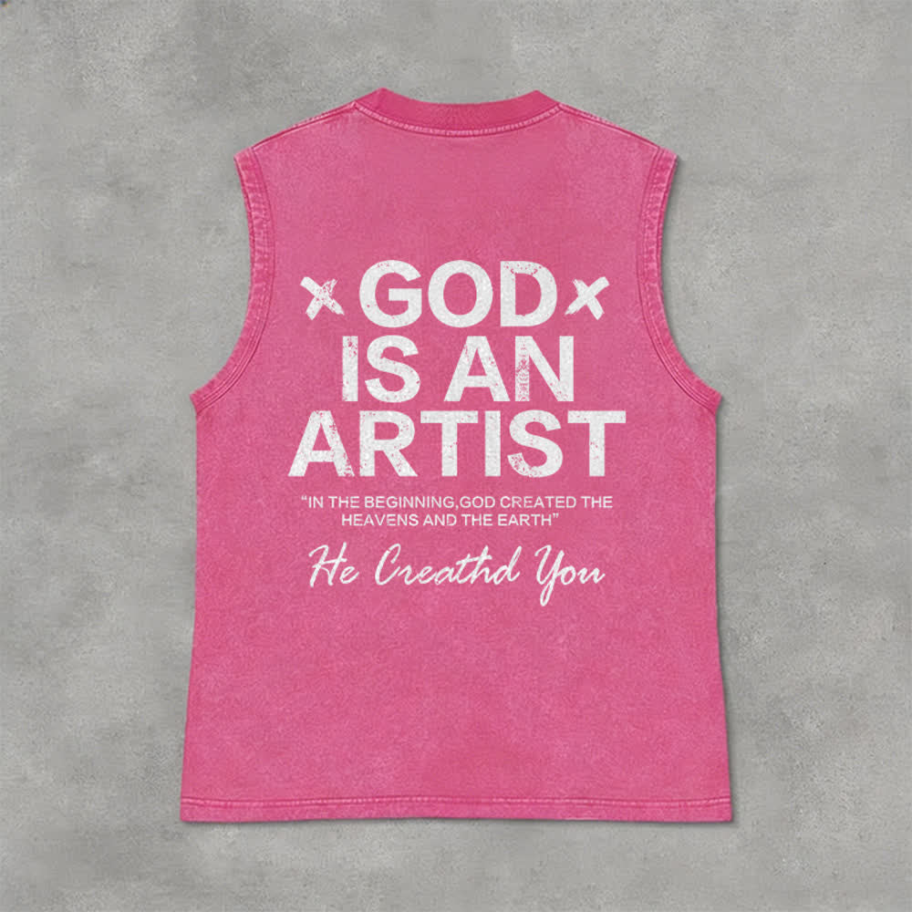 Christianartworkshop Débardeur unisexe délavé « Dieu est un artiste » - Rose - 2XL - image 12