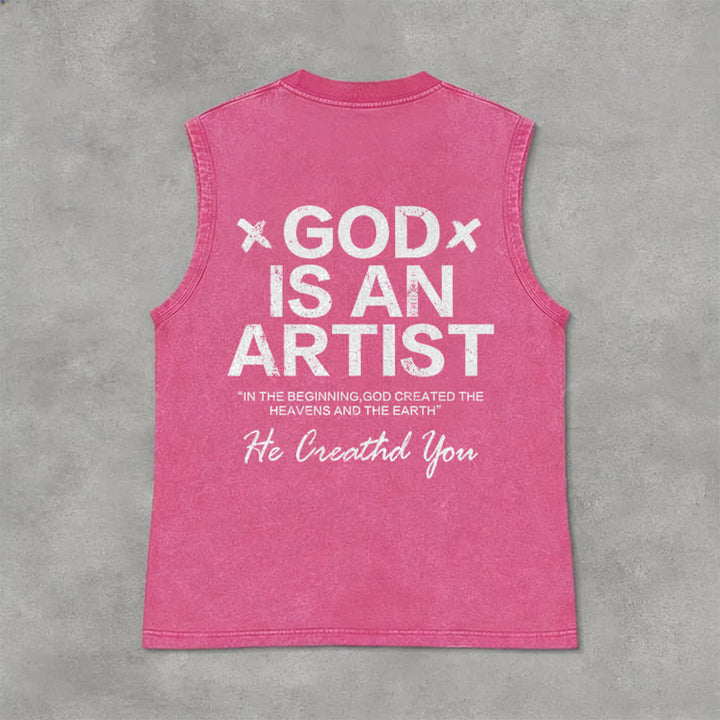 Christianartworkshop Débardeur unisexe délavé « Dieu est un artiste » - Rose - 2XL - image 12
