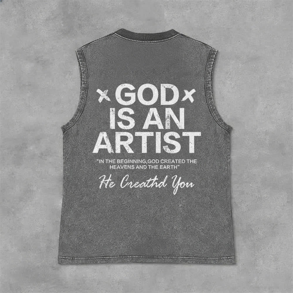 Christianartworkshop Débardeur unisexe délavé « Dieu est un artiste » - Gris - 2XL - image 6