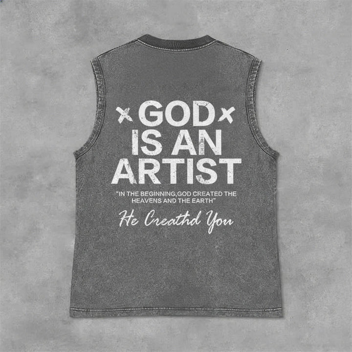 Christianartworkshop Débardeur unisexe délavé « Dieu est un artiste » - Gris - 2XL - image 6