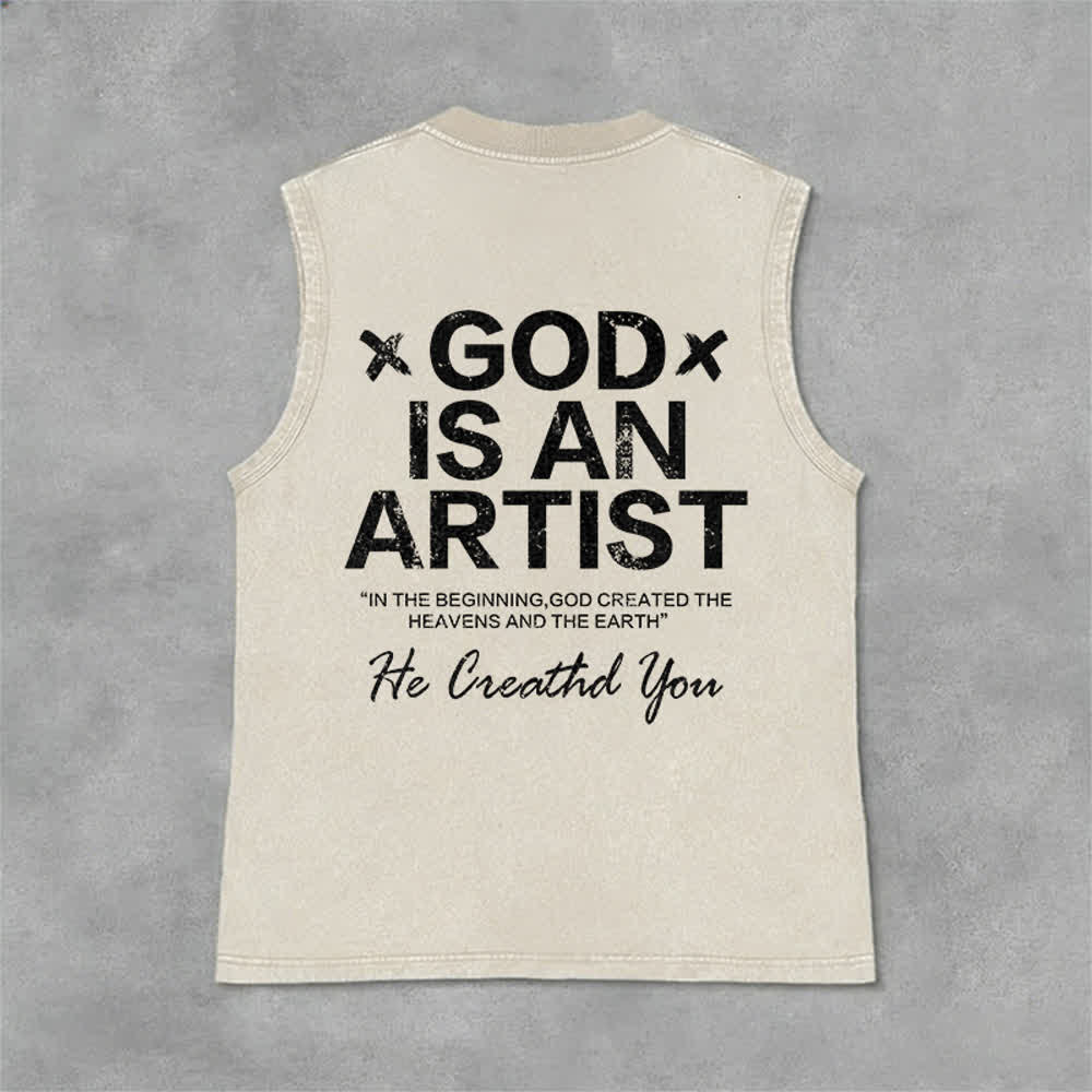 Christianartworkshop Débardeur unisexe délavé « Dieu est un artiste » - Beige - 2XL - image 9