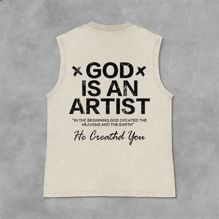 Christianartworkshop Débardeur unisexe délavé « Dieu est un artiste » - Beige - 2XL - image 9