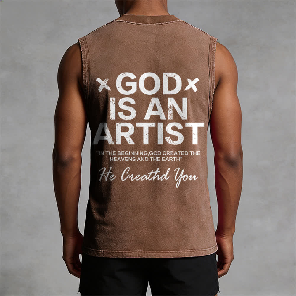 Christianartworkshop Débardeur unisexe délavé « Dieu est un artiste » - image 1