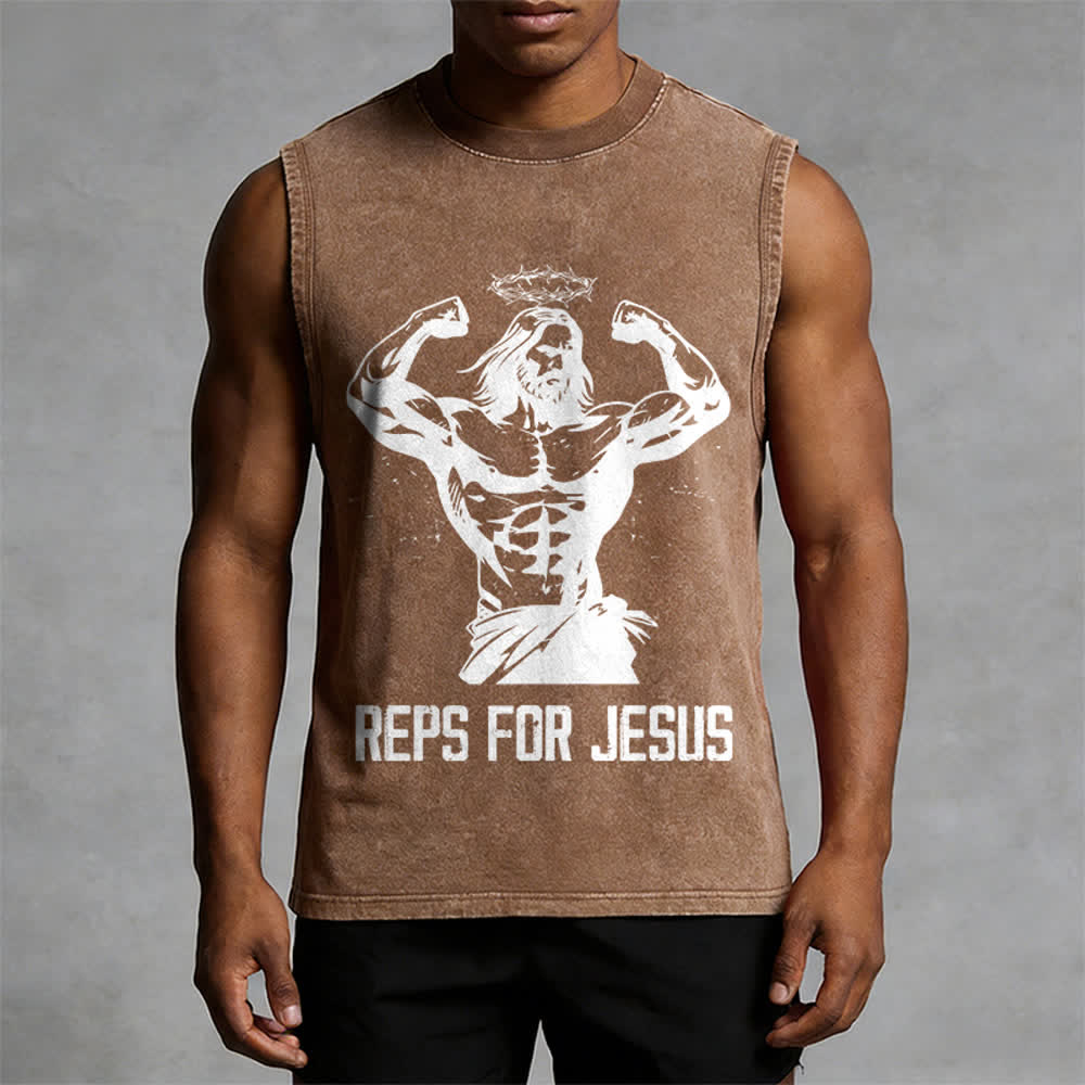 Christianartworkshop Débardeur unisexe délavé avec motif Jésus musclé et couronne d'épines - image 13