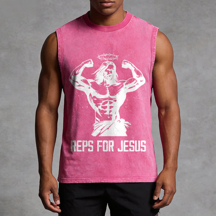 Christianartworkshop Débardeur unisexe délavé avec motif Jésus musclé et couronne d'épines - image 10