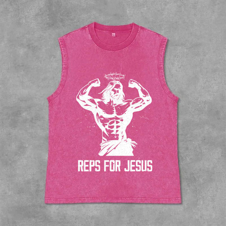 Christianartworkshop Débardeur unisexe délavé avec motif Jésus musclé et couronne d'épines - Rose - 2XL - image 9