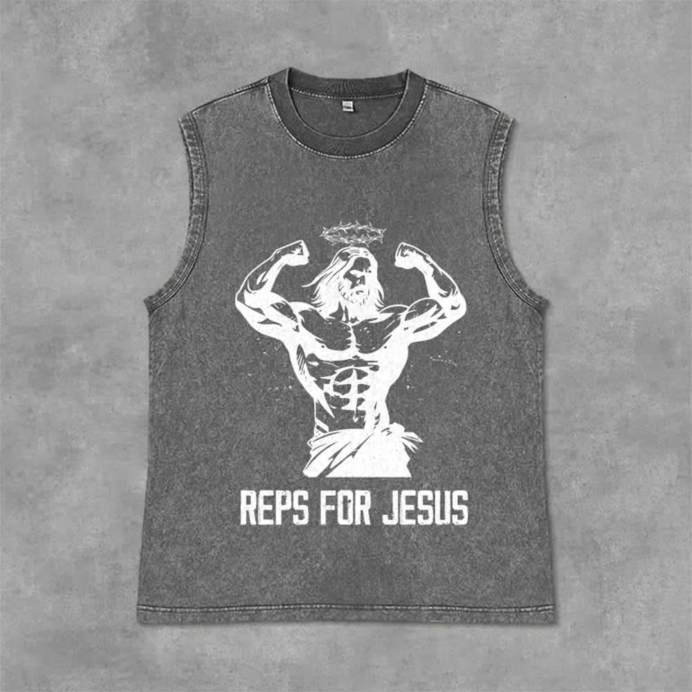 Christianartworkshop Débardeur unisexe délavé avec motif Jésus musclé et couronne d'épines - Gris - 2XL - image 6