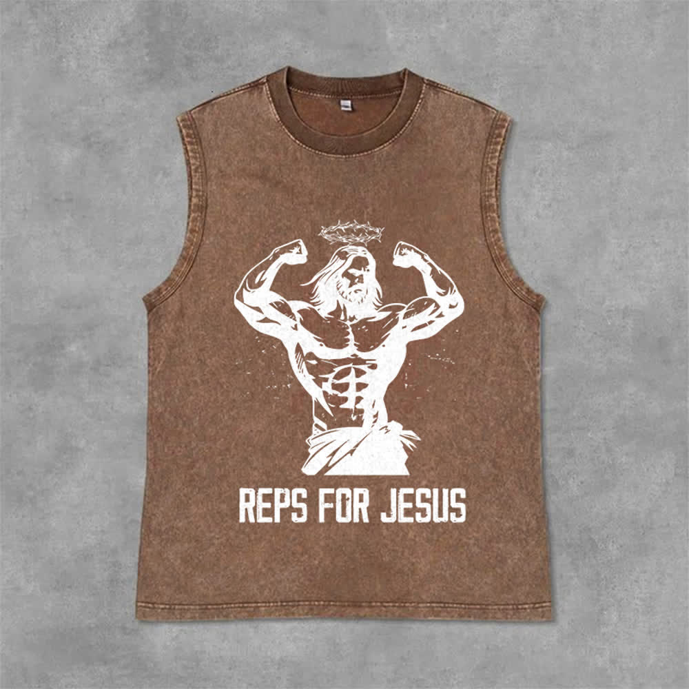 Christianartworkshop Débardeur unisexe délavé avec motif Jésus musclé et couronne d'épines - Brun - 2XL - image 12