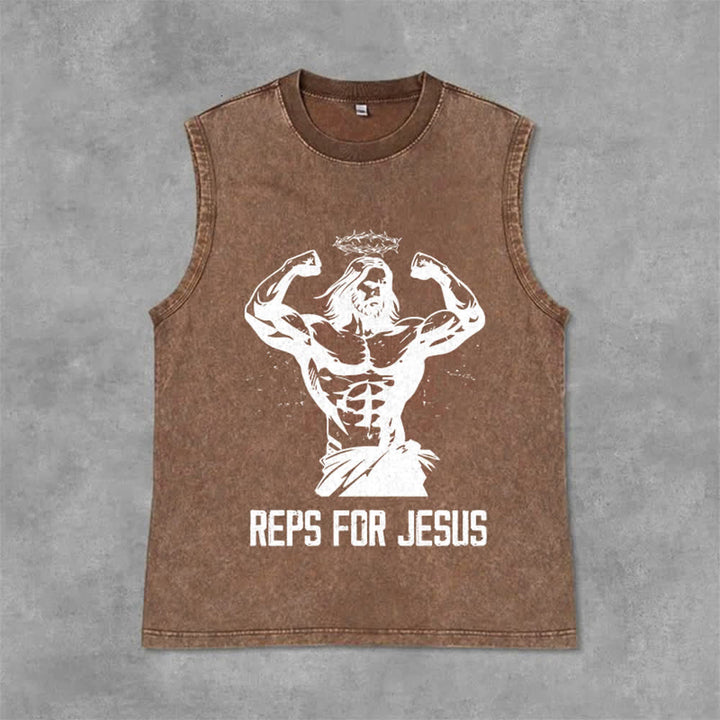 Christianartworkshop Débardeur unisexe délavé avec motif Jésus musclé et couronne d'épines - Brun - 2XL - image 12
