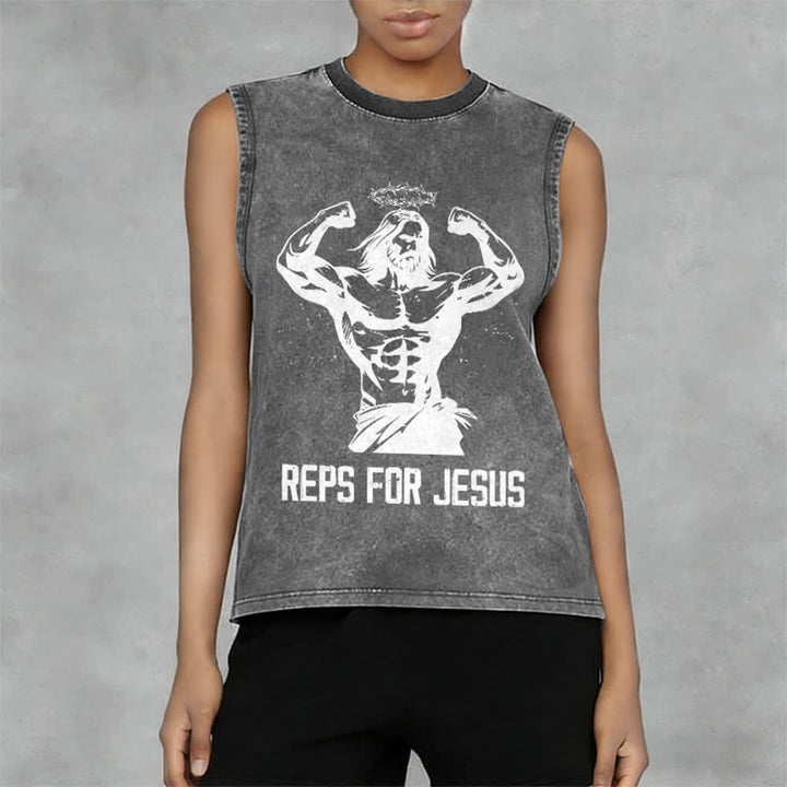 Christianartworkshop Débardeur unisexe délavé avec motif Jésus musclé et couronne d'épines - image 8