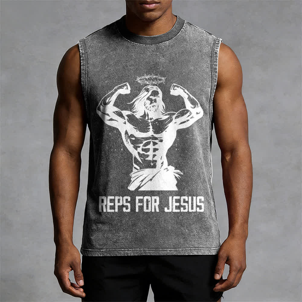 Christianartworkshop Débardeur unisexe délavé avec motif Jésus musclé et couronne d'épines - image 7