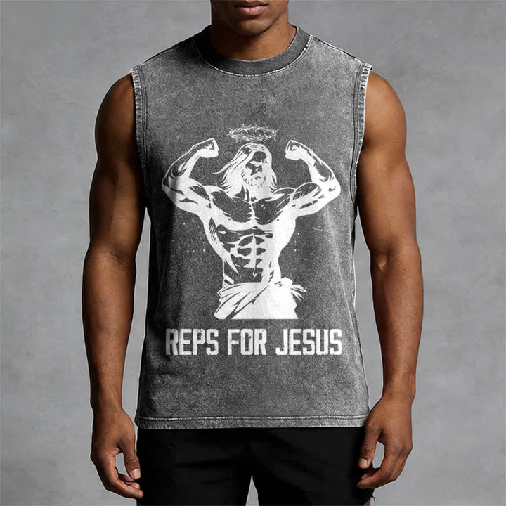 Christianartworkshop Débardeur unisexe délavé avec motif Jésus musclé et couronne d'épines - image 7