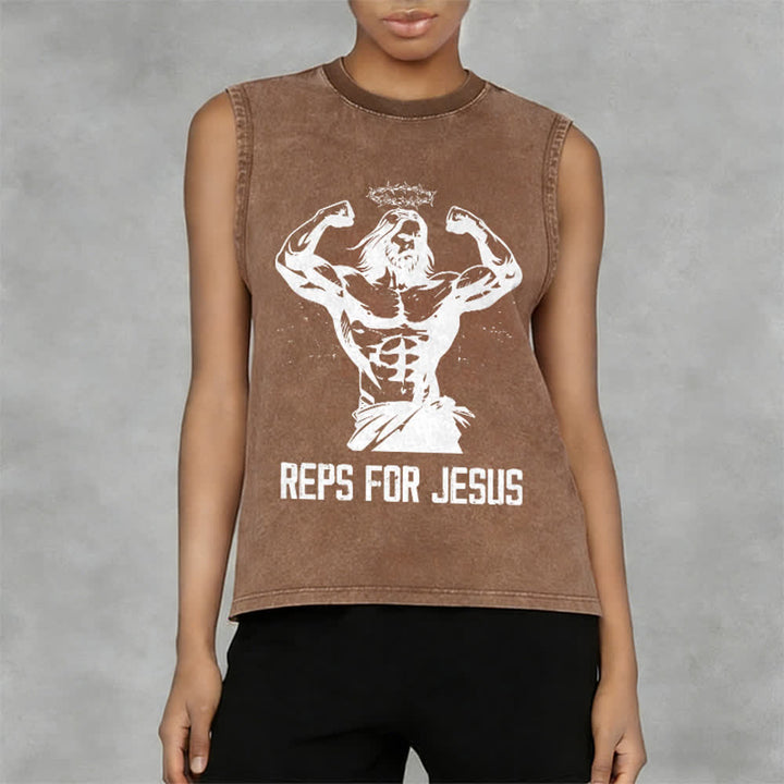 Christianartworkshop Débardeur unisexe délavé avec motif Jésus musclé et couronne d'épines - image 14