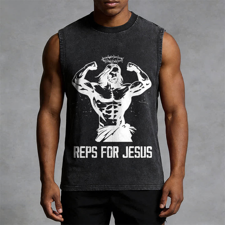 Christianartworkshop Débardeur unisexe délavé avec motif Jésus musclé et couronne d'épines - image 4