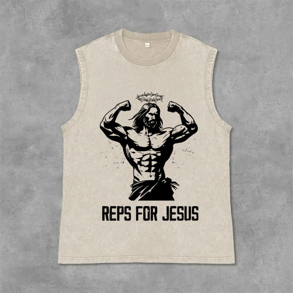 Christianartworkshop Débardeur unisexe délavé avec motif Jésus musclé et couronne d'épines - Beige - 2XL - image 0