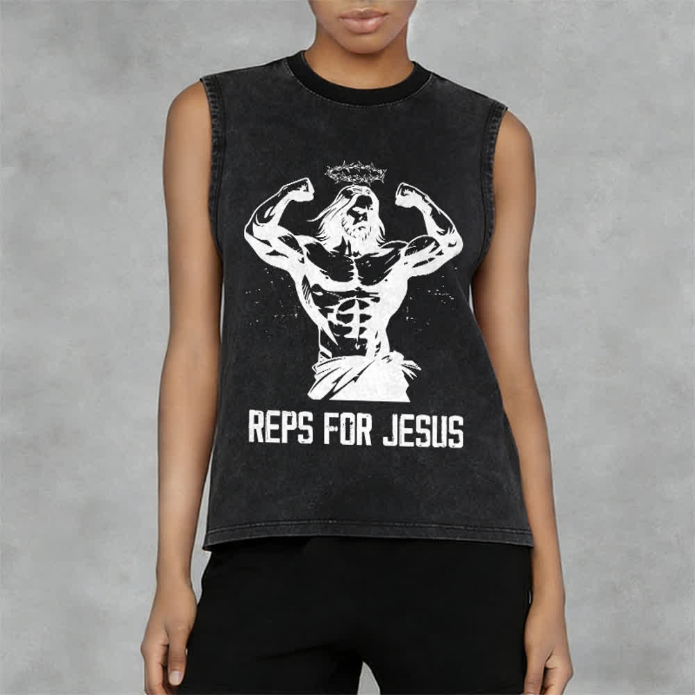 Christianartworkshop Débardeur unisexe délavé avec motif Jésus musclé et couronne d'épines - image 5