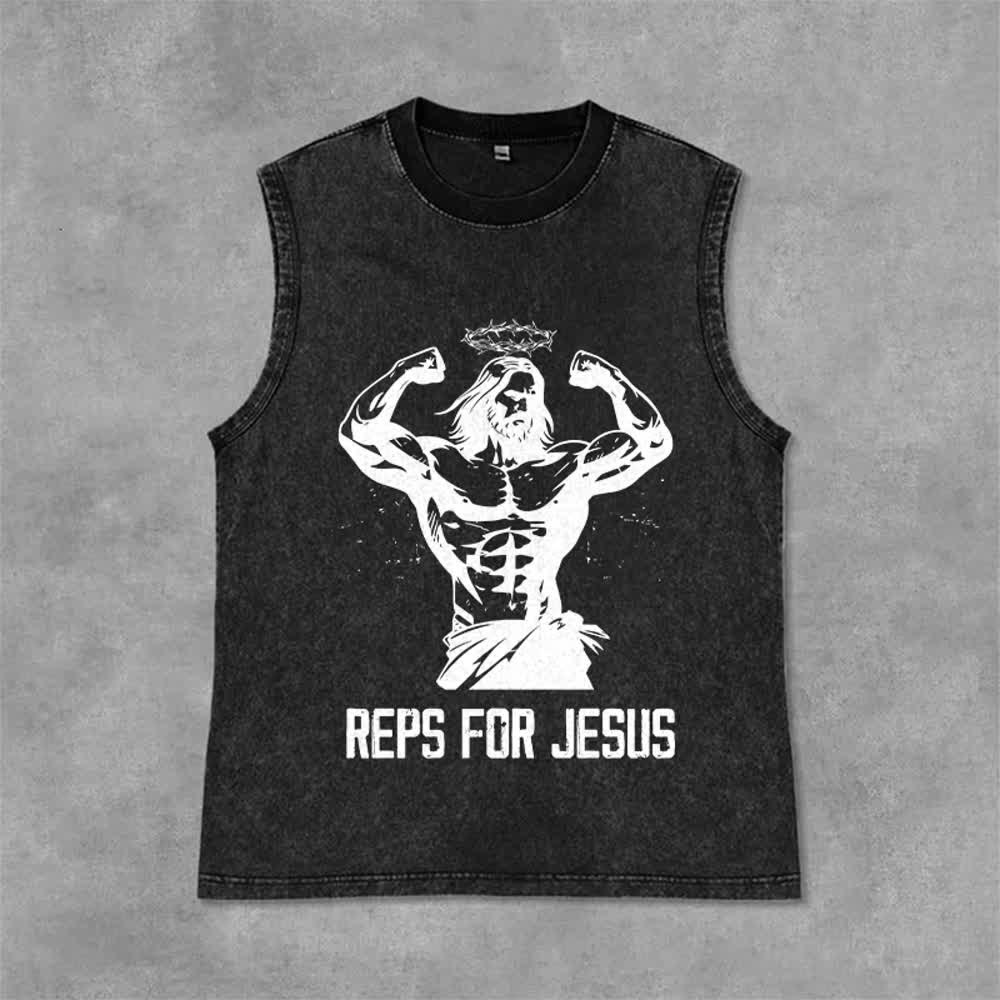 Christianartworkshop Débardeur unisexe délavé avec motif Jésus musclé et couronne d'épines - Noir - 2XL - image 3