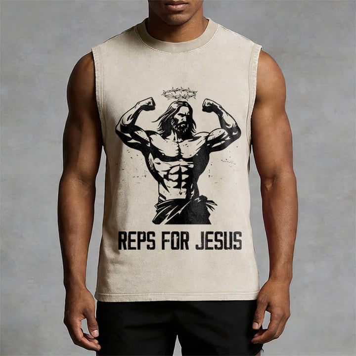 Christianartworkshop Débardeur unisexe délavé avec motif Jésus musclé et couronne d'épines - image 1