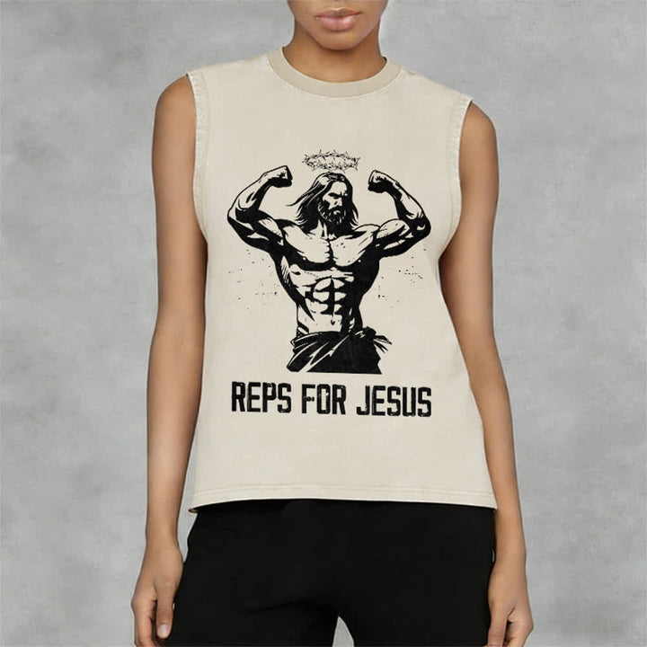 Christianartworkshop Débardeur unisexe délavé avec motif Jésus musclé et couronne d'épines - image 2
