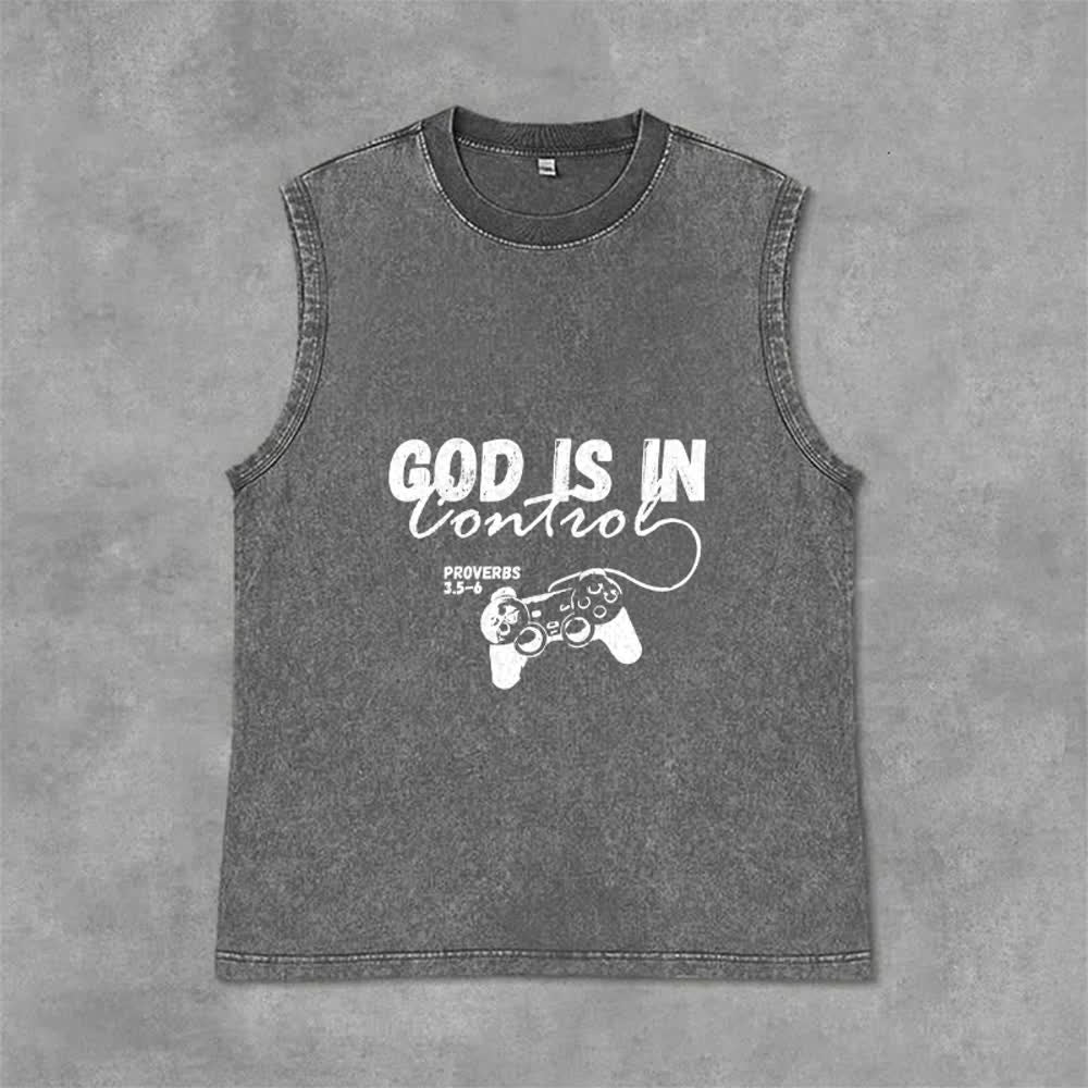 Christianartworkshop Débardeur unisexe lavé « Dieu est aux commandes » - Gris - 2XL - image 0