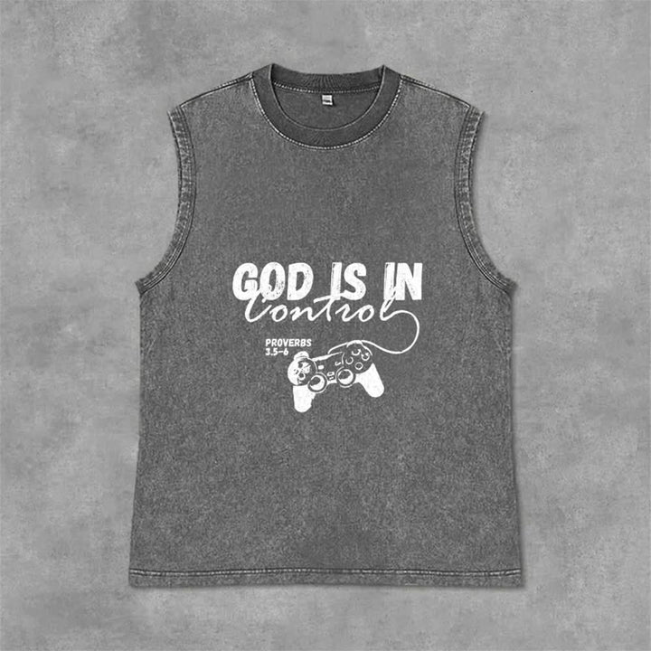 Christianartworkshop Débardeur unisexe lavé « Dieu est aux commandes » - Gris - 2XL - image 0