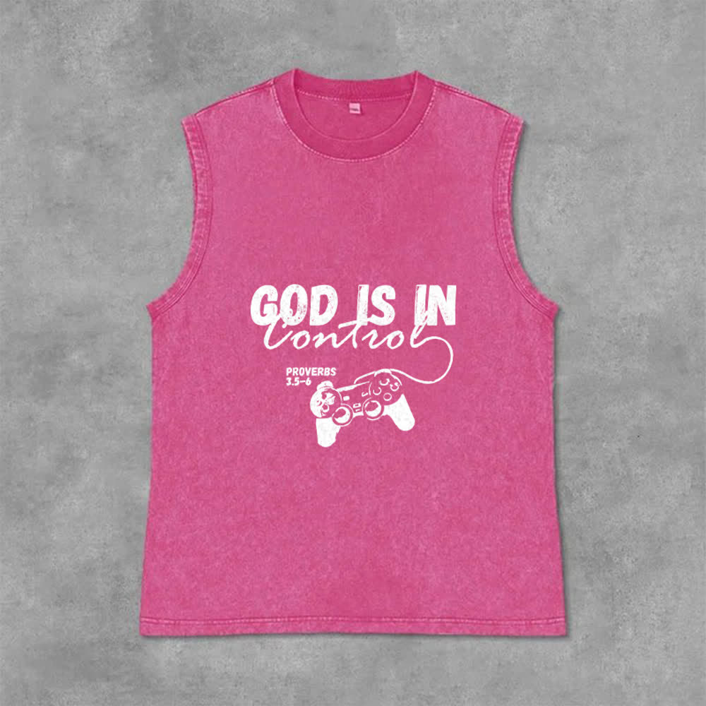Christianartworkshop Débardeur unisexe lavé « Dieu est aux commandes » - Rose - 2XL - image 9