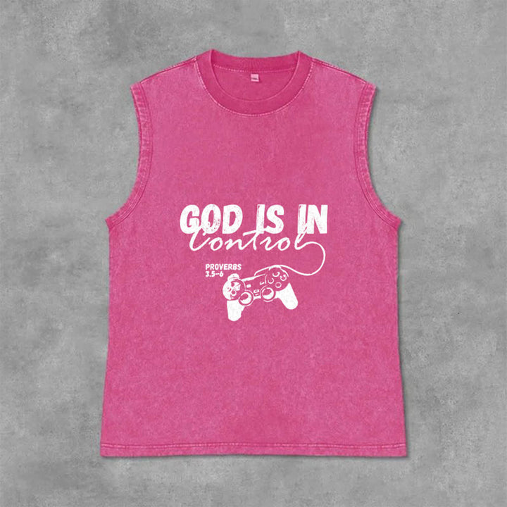 Christianartworkshop Débardeur unisexe lavé « Dieu est aux commandes » - Rose - 2XL - image 9