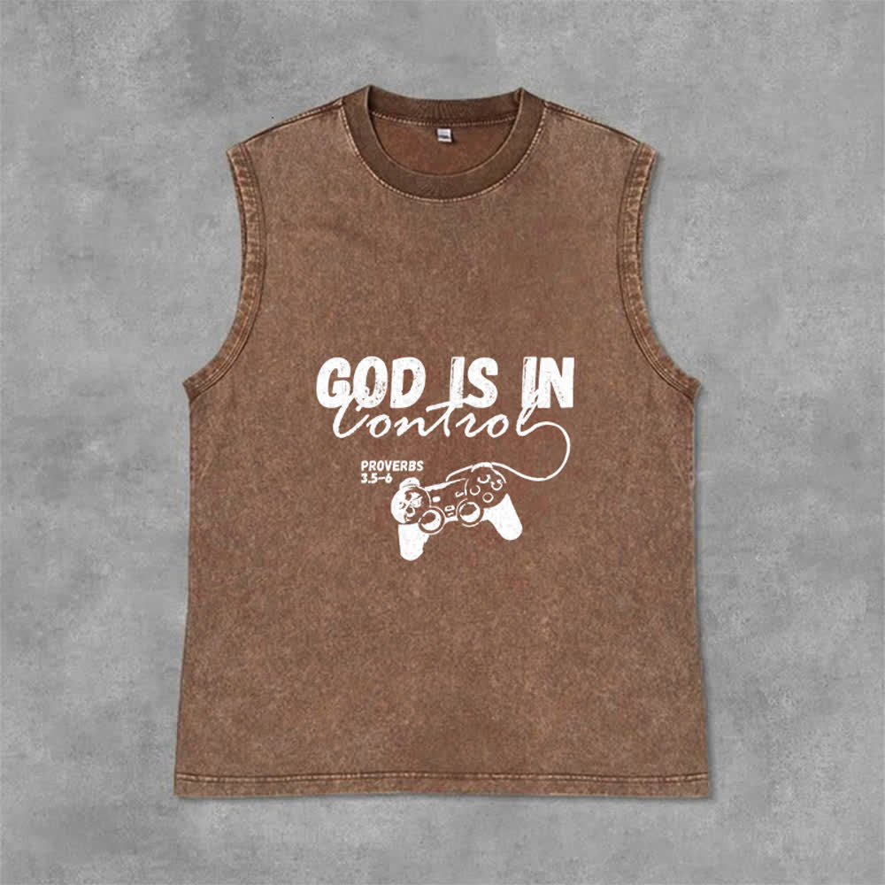 Christianartworkshop Débardeur unisexe lavé « Dieu est aux commandes » - Brun - 2XL - image 12