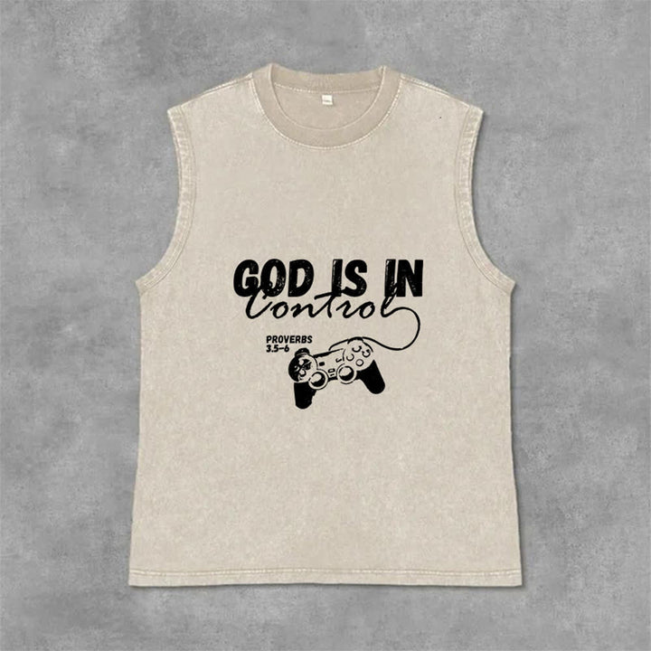Christianartworkshop Débardeur unisexe lavé « Dieu est aux commandes » - Beige - 2XL - image 6