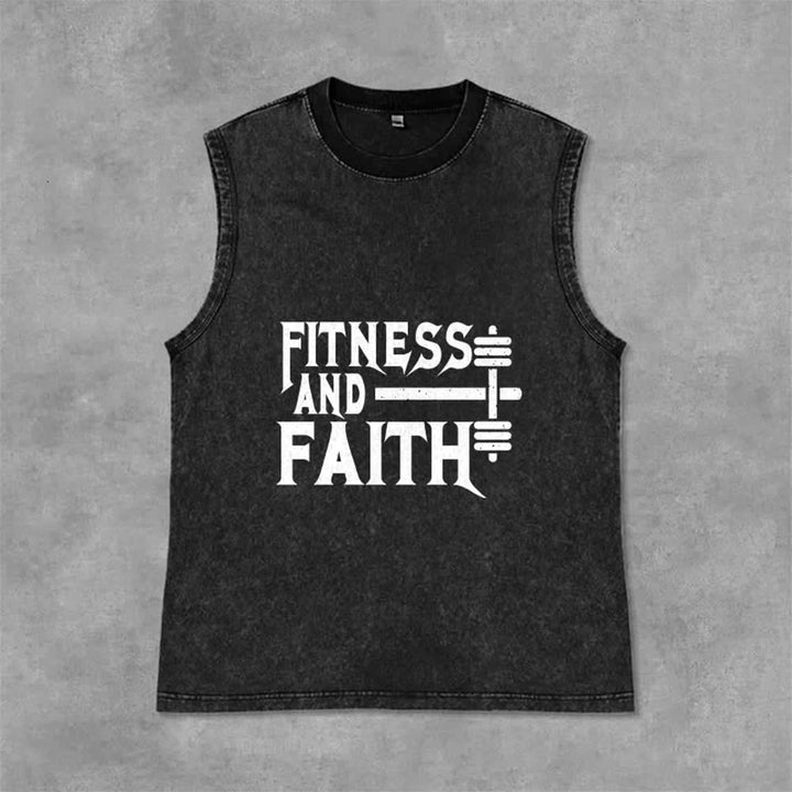 Christianartworkshop Débardeur unisexe lavé Fitness And Faith - Noir - 2XL - image 0